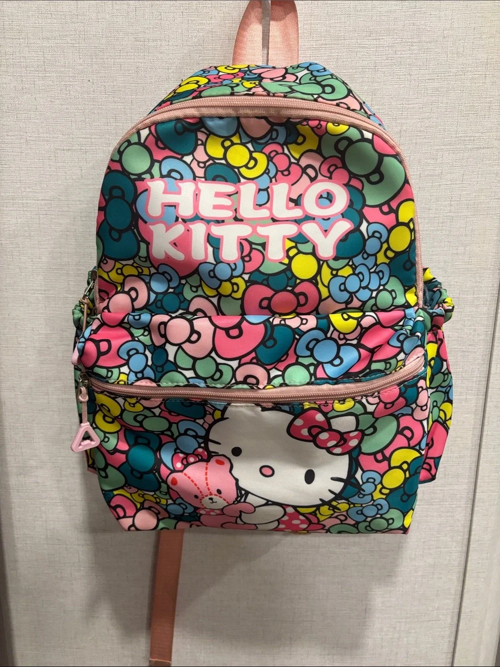 Hello Kitty Colorful Bow Print Kids Backpack - Pink, Yellow, Blue, Green